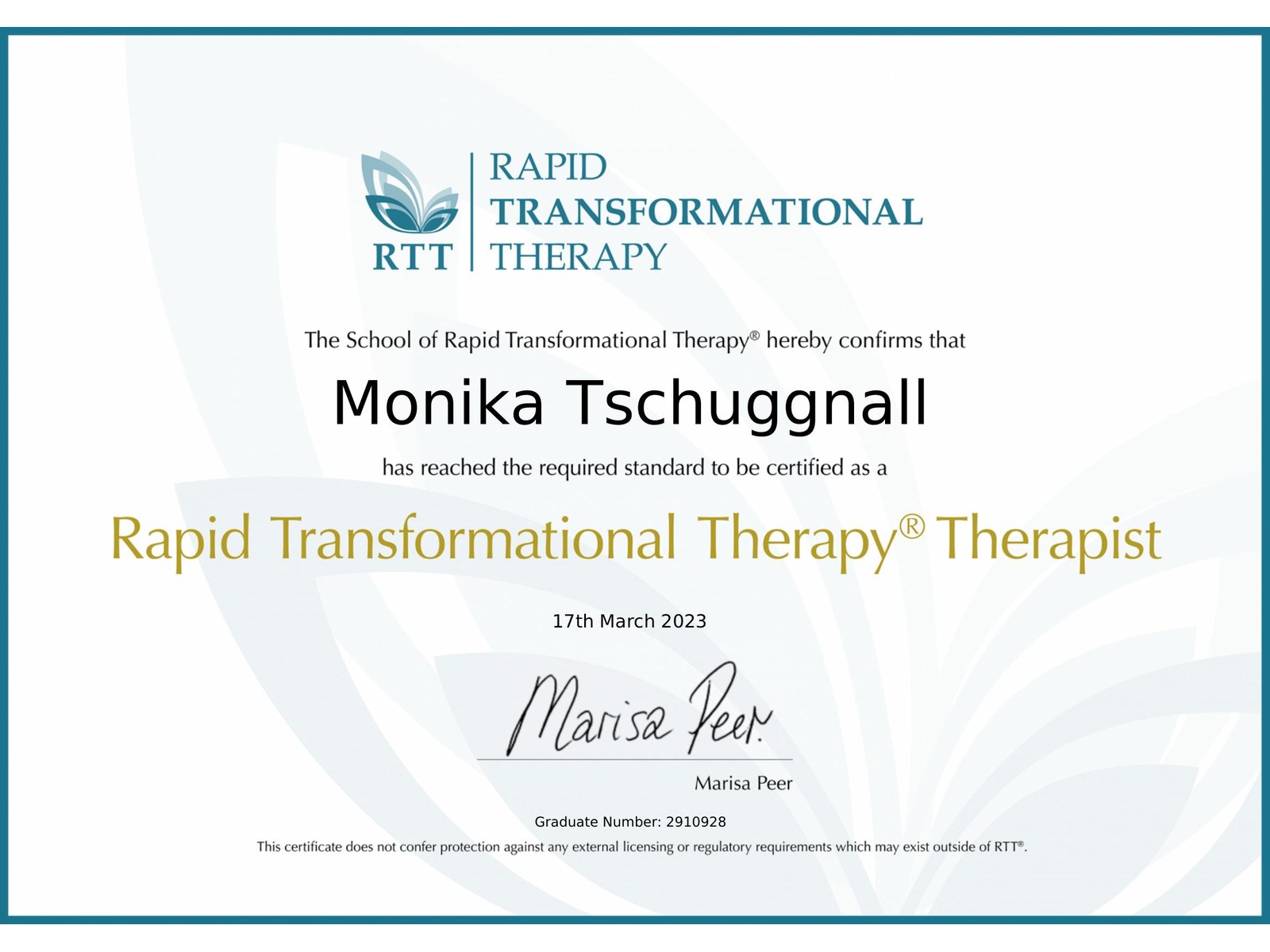 RTT® Therapist — Rapid Transformational Therapy School — Marisa Peer