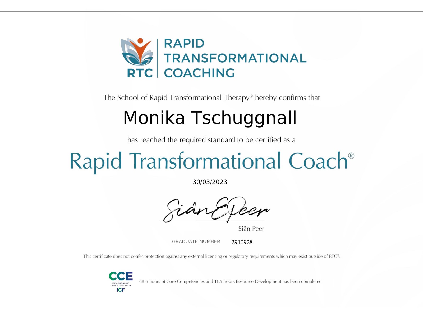 Certificate in RTC® (Rapid Transformational Coaching) — Marisa Peer Method